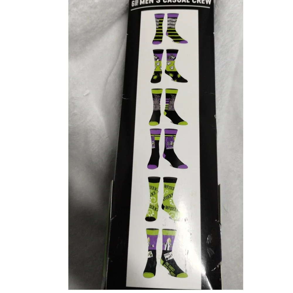 Beetlejuice Men's Crew Socks 6 Pack | Bioworld‎ Recycled Yarn Halloween Gift